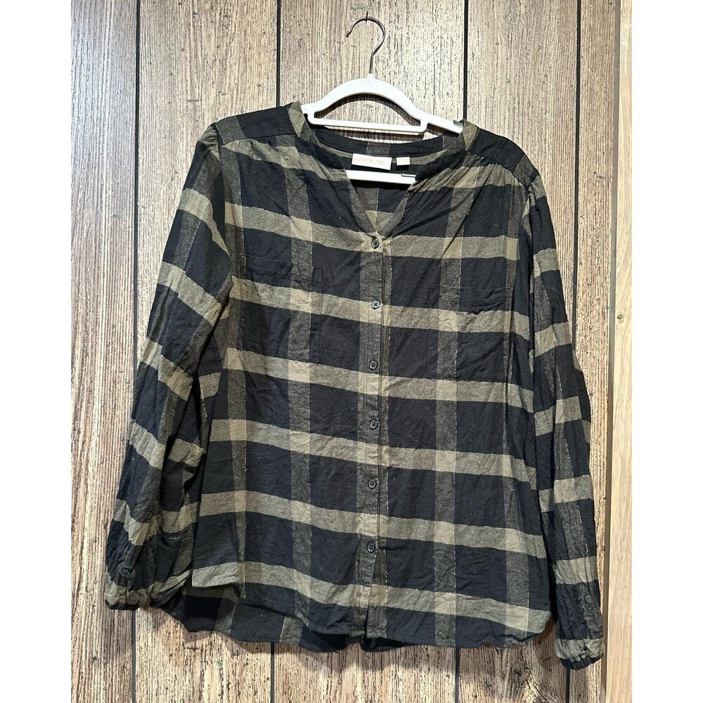 Belle by Kim Gravel Time to Shine Plaid Button Front Top